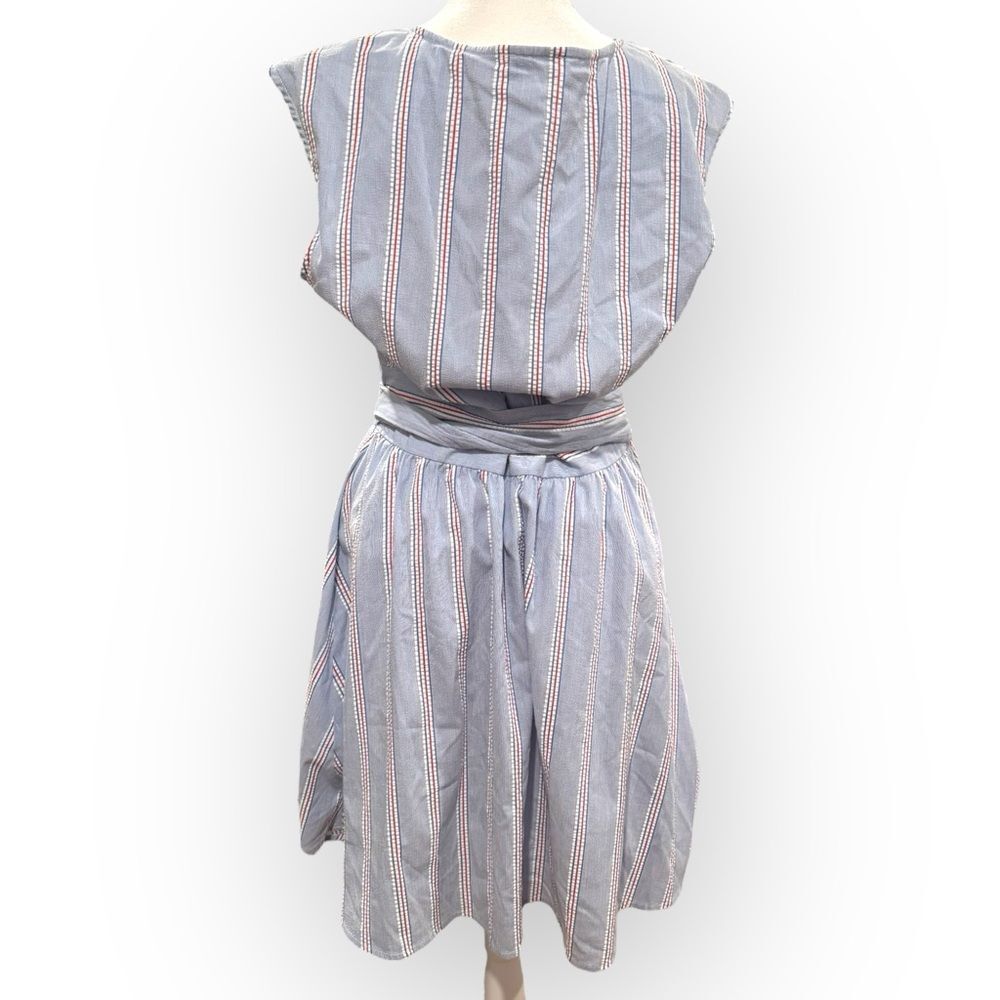 Vineyard Vines Striped Fit & Flare Dress – Light Blue Red White – Size 12 - Picture 3 of 7